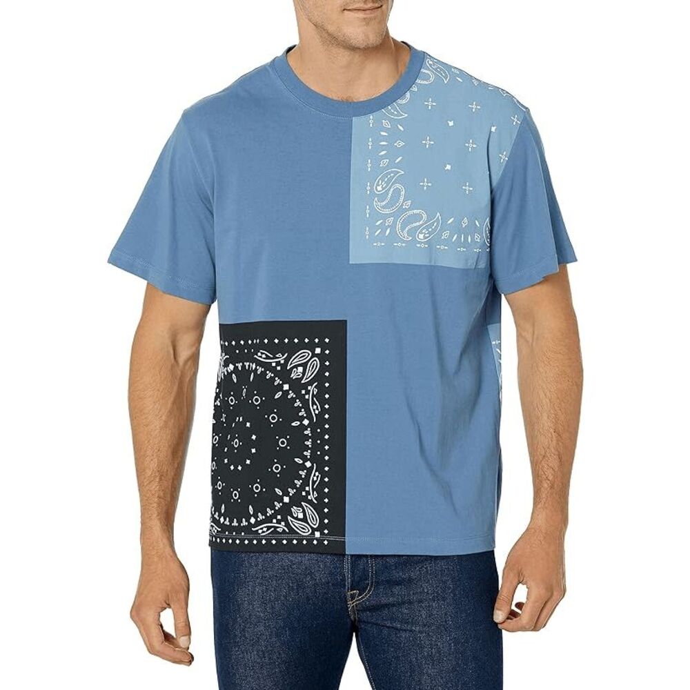 Club Monaco $60 Bandana Patchwork Tee Blue Cotton XL NEW